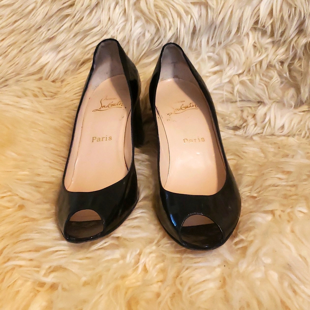 Vintage Christian Louboutin black patent leather peep toe heels size 39 1/2 - Picture 3 of 4